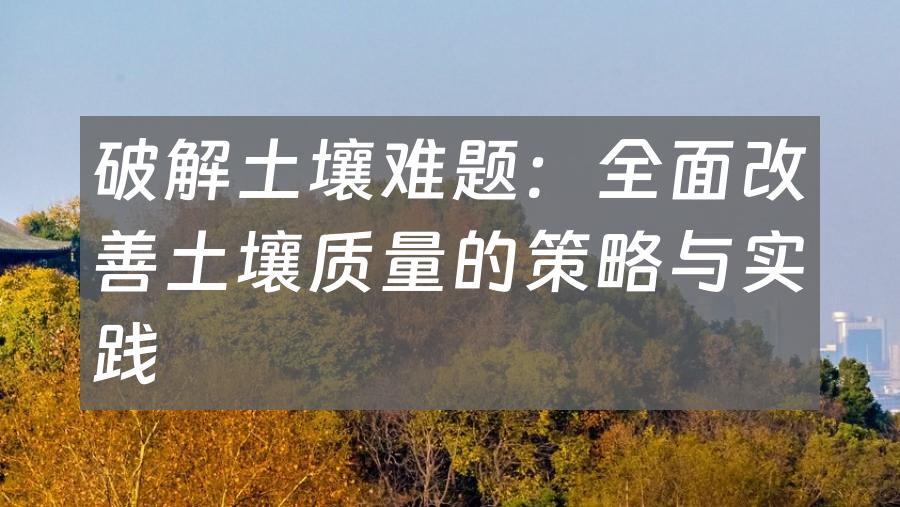 破解土壤难题：全面改善土壤质量的策略与实践