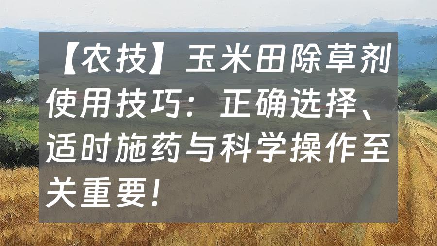 【农技】玉米田除草剂使用技巧：正确选择、适时施药与科学操作至关重要！